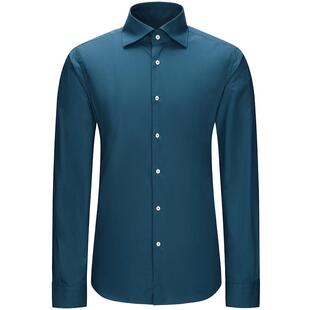 柏品纯棉温莎领商务衬衫男修身长绒棉孔雀蓝正装职业结婚长袖衬衣