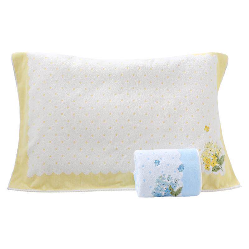 一对金号优雅刺绣无捻纱柔软细腻纯棉花边单人枕巾两条加厚枕头巾