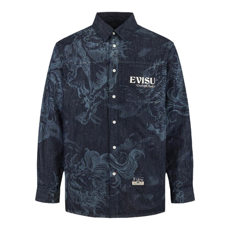 EVISU男士商标印花牛仔衬衫
