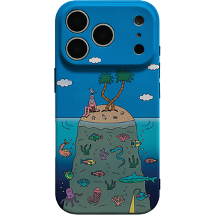 ins原创插画人在孤岛适用iphone17promax手机壳夏日沙滩椰树16pro韩国创意设计苹果15全包14艺术软壳13保护壳
