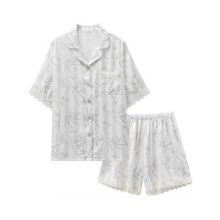 夏季情侣冰雪丝短袖短裤两件套休闲翻领开衫舒适家居服可外穿薄款