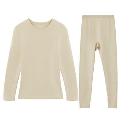 红豆绒热星人男士发热女含羊毛抗静电色纺A类超厚保暖内衣套装