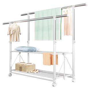 不锈钢双杆式晾衣架落地折叠室内家用阳台晒衣架伸缩凉被子挂衣架