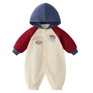 男宝宝连帽哈衣一岁婴幼儿长袖连体衣幼童春装衣服婴儿外出服春秋