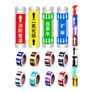 管道流向标识贴纸国标箭头指示色环导向介质工业化工消防蒸汽天然气管路压缩空气自来水不干胶标签反光膜定制
