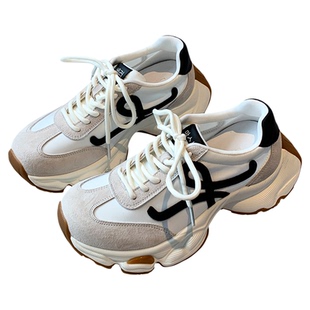 【TFM】复古老爹鞋女2025年新款真皮布面透气厚底增高休闲运动鞋