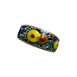 Vintage古着Yellow chrysanthemum enamel cuffs复古戒指