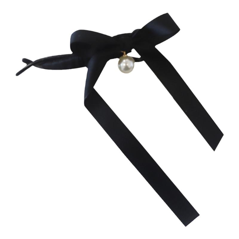 gukuali原创黑色蝴蝶结扭扭夹珍珠发夹发饰头饰法式盘发卡女马尾