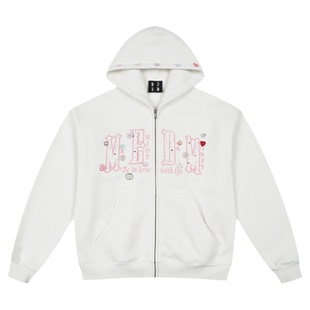 MEDM 纽扣贴粗花呢logo休闲连帽卫衣秋冬季潮流男女加绒拉链帽衫