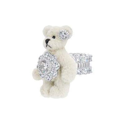 宝石花布偶熊珍珠戒指