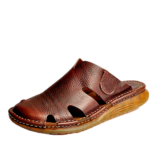 ZTTO头层牛皮手工包头拖鞋 夏季潮牛筋底男士真皮半拖个性皮拖鞋