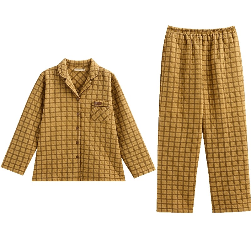 秋鹿新品睡衣女秋季空气棉夹层2睡衣/家居服套装