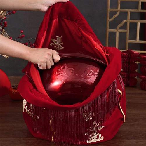 结婚包袱皮刺绣束口福陪嫁聚宝盆用品拉大全包裹女方抽袋红布婚庆