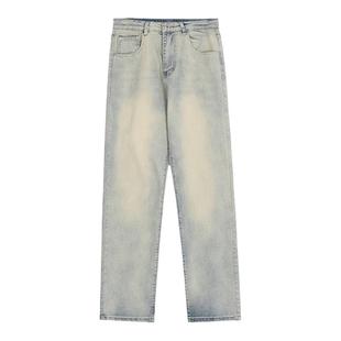 XBRO黄泥染泛黄美式做旧复古水洗街头百搭牛仔休闲长裤男女直筒bf