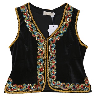 新疆舞蹈马甲女短款民族风坎肩时尚妈妈广场舞蹈背心维族舞蹈服装