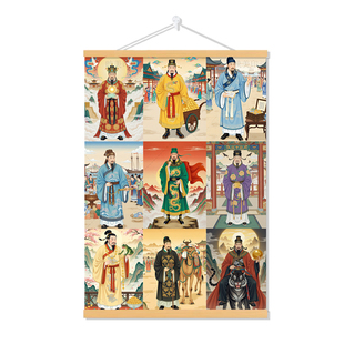 九路财神画像王亥比干柴荣关公赵公明范蠡李诡祖刘海蟾实木挂轴画