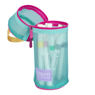 2025新款简约网纱笔袋多巴胺立式笔筒高颜值学生专用大容量文具盒化妆刷收纳袋纵横双用拉链式手提透明网眼袋