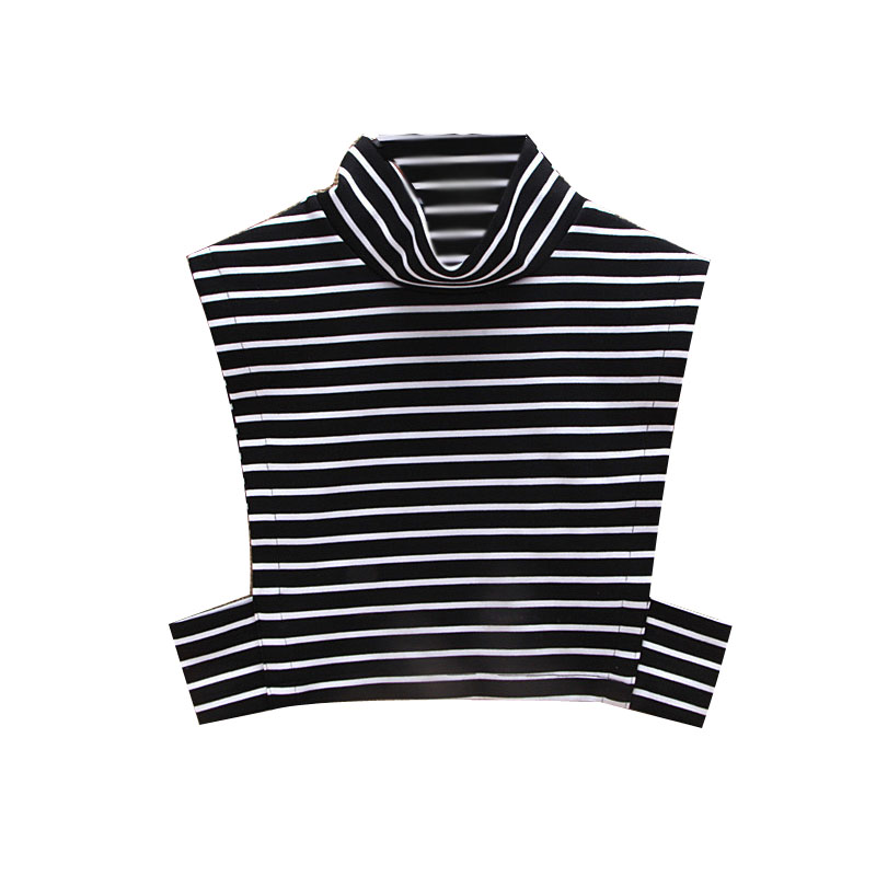 条纹韩版弹力中长假领子
