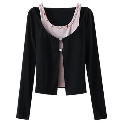 【清仓秒杀】秋季韩系高级感别致上衣设计感假两件修身长袖t恤女