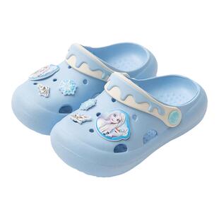 阿鲁丸宝宝拖鞋女童夏季新款可爱艾莎公主软底防滑外穿洞洞鞋儿童