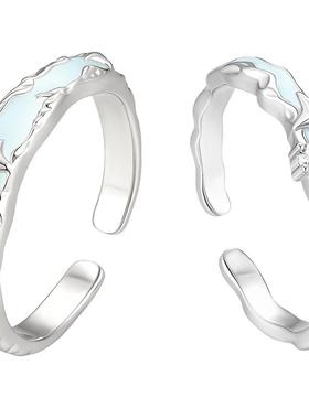 情侣对戒纯银小众夜光戒指