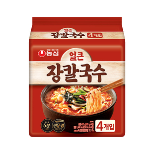 韩国进口农心韩式刀削面4连包海鲜汤味非油炸速食方便面煮面拉面