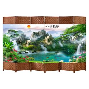 新式中式藤编屏风隔断办公室卧室折叠移动挡板挡风挡床客厅餐饮