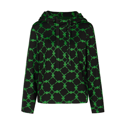 LESS春季兔子图案卫衣女撞色格纹设计感连帽套头上衣2N1410190