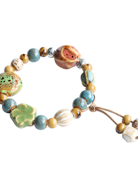 新中式国风复古陶瓷串珠手链瓷珠手串民族风流苏手饰景德镇小饰品