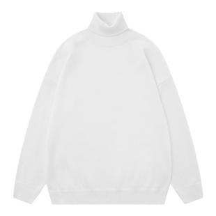 @港仔文艺男 日系高领毛衣男冬季黑色打底线衣男生宽松针织衫男款