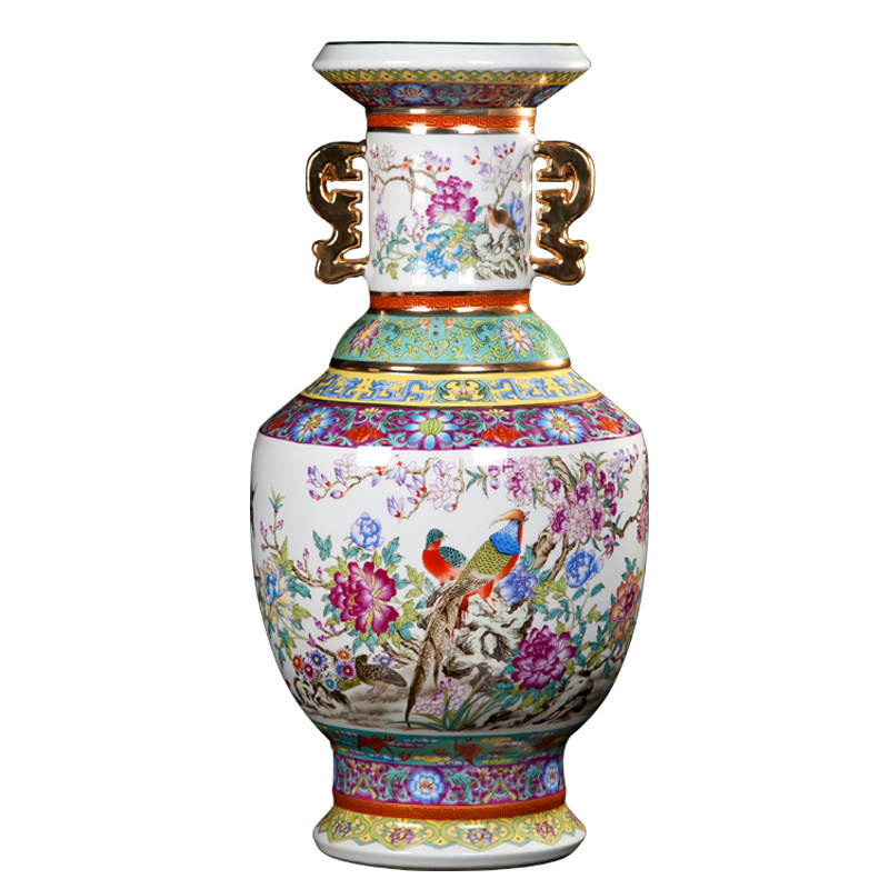 景德镇描金粉彩花鸟时尚风工艺品