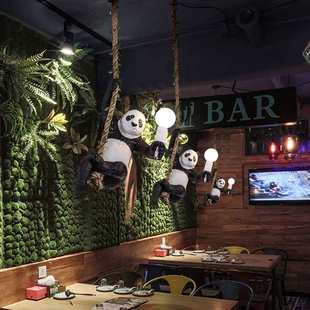 植物酒吧餐厅吊灯熊猫民宿灯木 饰麻绳风格 21北欧创意个性 动物园装