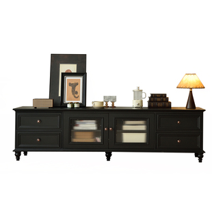 实木电视柜复古简约客厅小户型家用地柜轻奢黑美式茶几组合落地柜