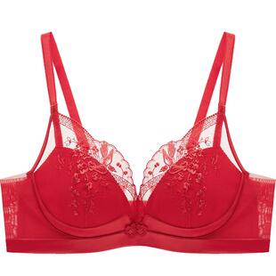 曼妮芬性感蕾丝小胸聚拢无钢圈文胸内衣女结婚本命年服红内裤套装