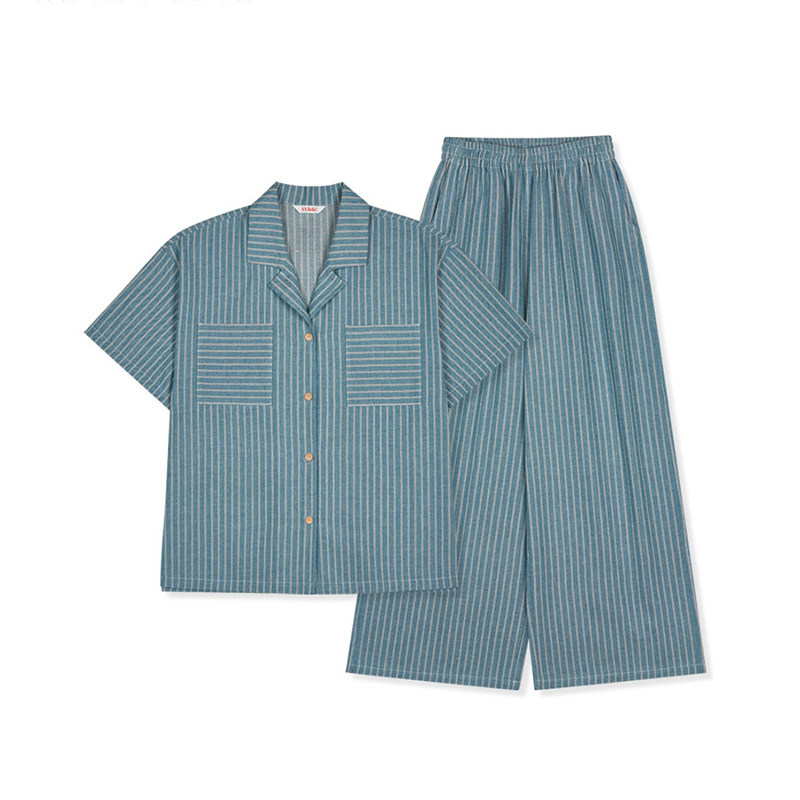 Ullala日系竖条纹女家居服套装