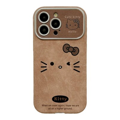 jze 可爱棕色HelloKitty带挂绳适用苹果17ProMax手机壳iphone15新款16pro女款13秋冬15pro超好看14防摔保护套