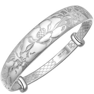 莲花银手镯妈妈款9999纯银女银饰老人款奶奶中老年人妈妈生日礼物