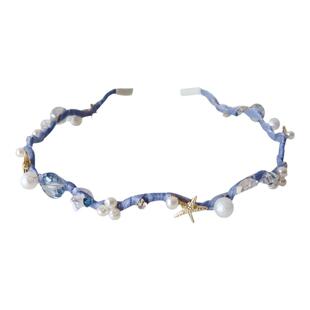 GUKUALI原创蓝色海洋发箍头箍精致水晶珍珠 气质超仙女发饰头饰