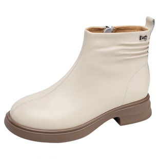 金猴女靴羊皮短靴2025年新款冬季加绒保暖厚底短筒女士休闲瘦瘦靴