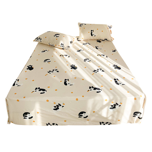 奶牛猫 桔子小猫原创插画全棉床单床笠单件被单单双人床垫套学生