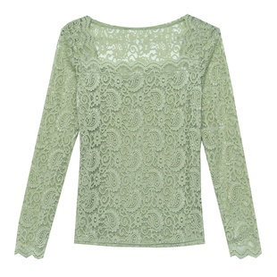 性感方领蕾丝衫女装2025年秋装新款紧身打底衫女长袖内搭洋气上衣
