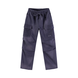 Hide in Hills刀割裤脚水洗做旧美式工装微喇叭卫裤运动休闲长裤