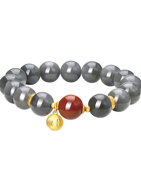 周大生和田玉南红转运珠手串
