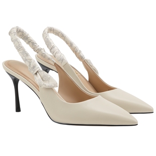 CHARLES&KEITH秋冬女鞋SL1-60280458法式真皮尖头细高跟包头凉鞋