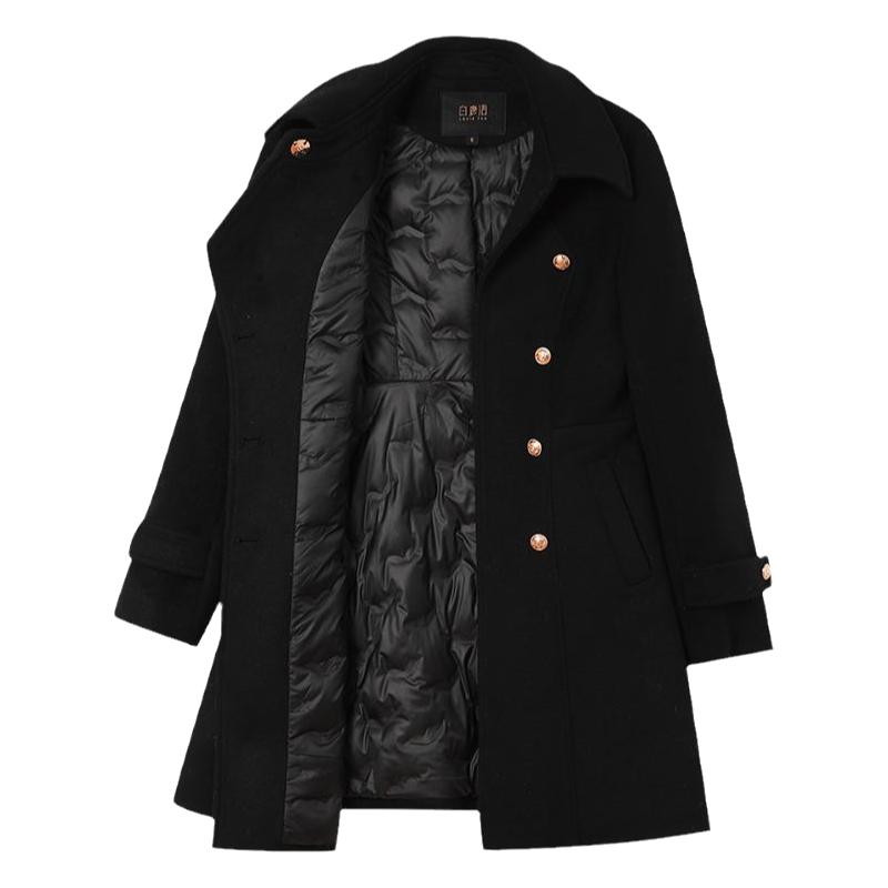 白鹿语淑女风中长款翻领羽绒服
