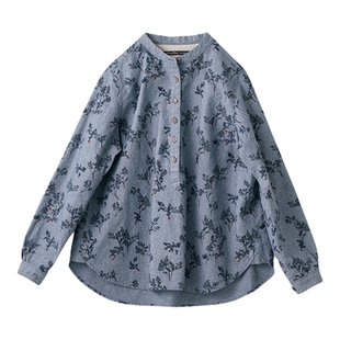 冬季新品 桑妮库拉/Sunny clouds女式纯棉立领芜菁胡萝卜印花衬衫