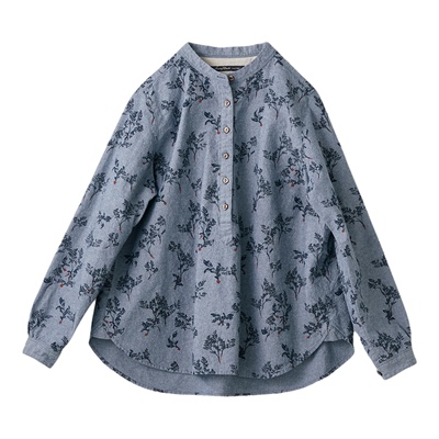 女式纯棉立领芜菁胡萝卜印花衬衫