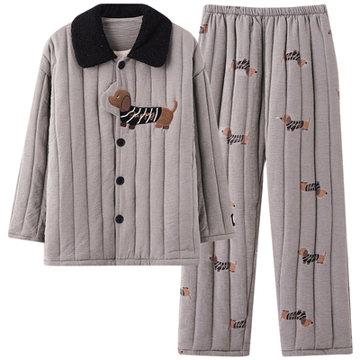 猫人优品睡衣男款加厚夹棉套装冬