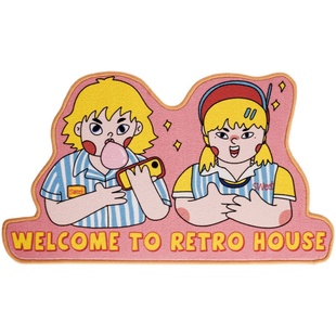 甜话街美式复古入户门地垫防滑地垫卧室卡通可ins爱进门入口垫子