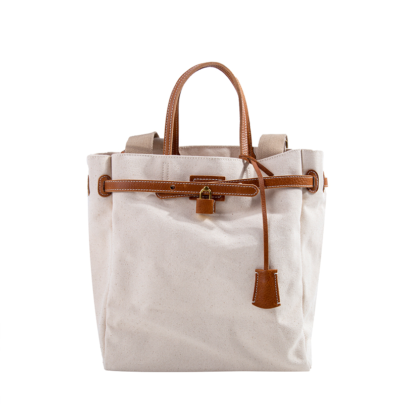 日式小众背包genten桐谷美玲帆布植鞣真皮凯莉双肩包旅行休闲书包